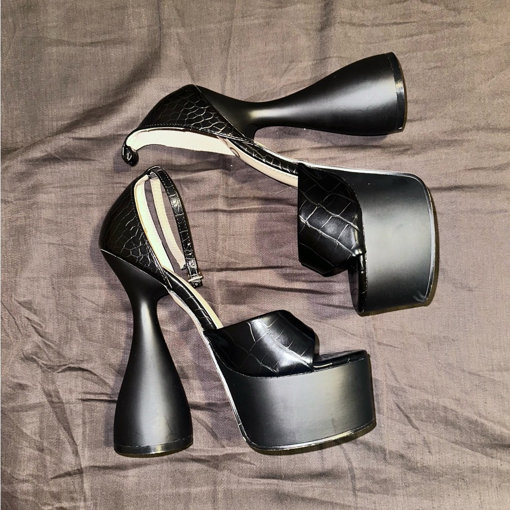 EGO Shoes - Black Croc Platform Heels (Tom Ford Inspired)
